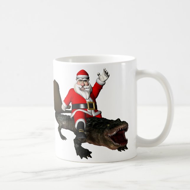 Festive Santa Claus Riding An Alligator Coffee Mug (Right)