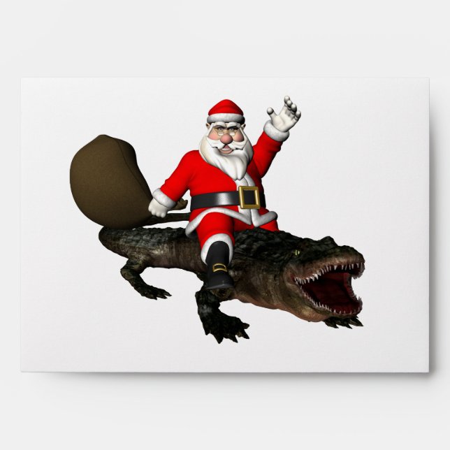 Festive Santa Claus Riding An Alligator Envelopes (Front)