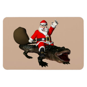 Festive Santa Claus Riding An Alligator Magnet