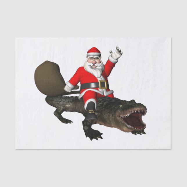 Festive Santa Claus Riding An Alligator Tissue Paper (Front)