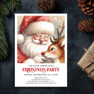 Festive Santa Claus Rudolph Holiday Cheer Party Invitation