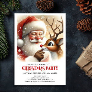 Festive Santa Claus Rudolph Holiday Family Party Invitation