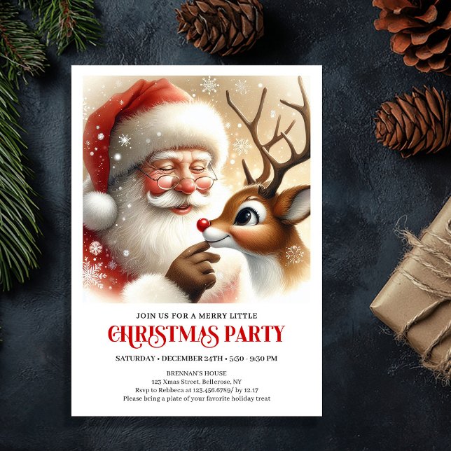 Festive Santa Claus Rudolph Holiday Family Party  Invitation (Festive Santa Claus Rudolph Holiday Family Party Invitation

)