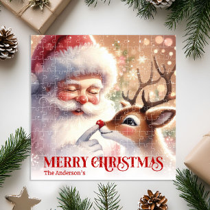 Festive Santa Claus Rudolph Personalized Kids Gift Jigsaw Puzzle