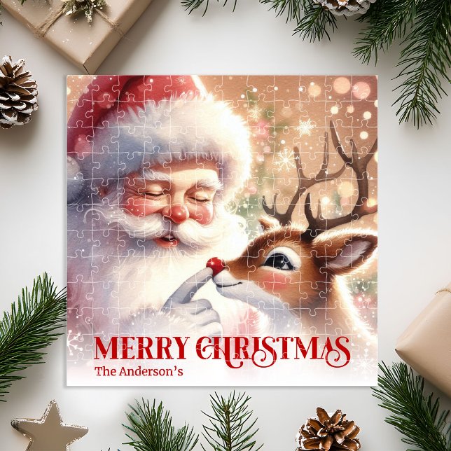 Festive Santa Claus Rudolph Personalized Kids Gift Jigsaw Puzzle (Festive Santa Claus Rudolph Personalized Kids Gift Puzzle

)