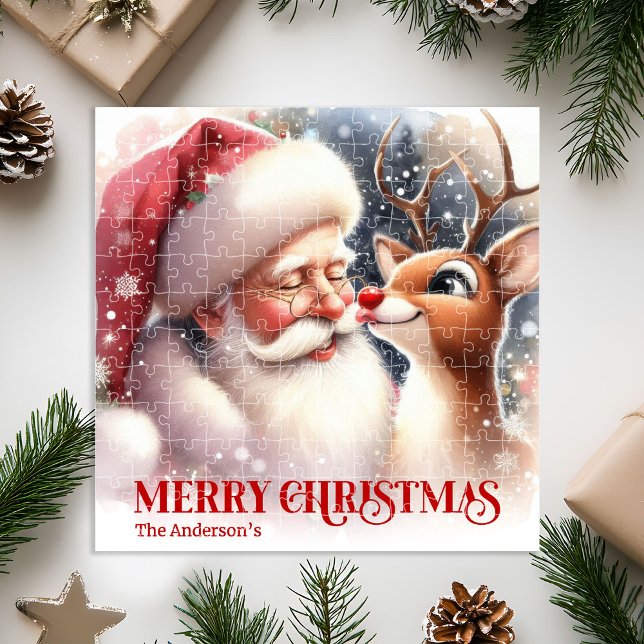 Festive Santa Claus Rudolph Personalized Kids Gift Jigsaw Puzzle (Festive Santa Claus Rudolph Personalized Kids Gift Jigsaw Puzzle

)