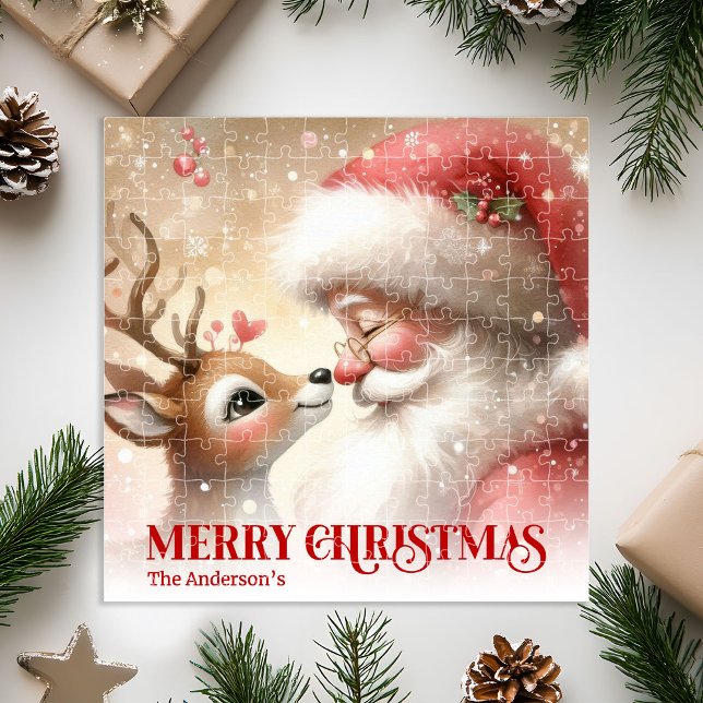 Festive Santa Claus Rudolph Personalized Kids Gift Jigsaw Puzzle (Festive Santa Claus Rudolph Personalized Kids Holiday Puzzle

)