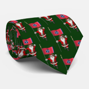 Festive Santa Claus With Flag Of Tennessee Tie
