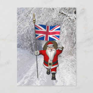 Festive Santa Claus With Flag Of The UK Holiday Postcard