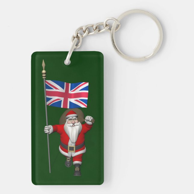 Festive Santa Claus With Flag Of The UK Key Ring (Back)