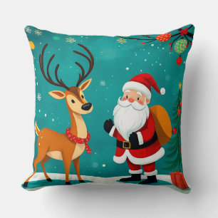 Festive Santa Claus With Reindeer Cushion