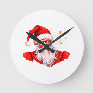 Festive Santa-claus with stars Round Clock