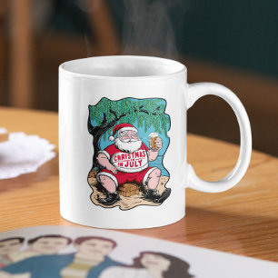 Festive Santa Enjoying Beer Under Tree Coffee Mug