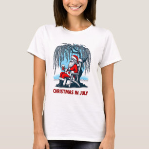 Festive Santa Enjoying Summer Cheers T-Shirt