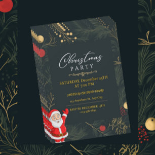 Festive Santa Evergreen Christmas Party Invitation
