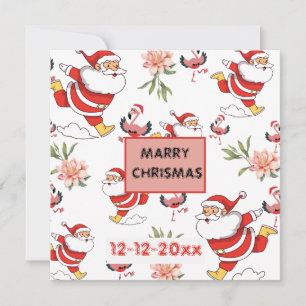 Festive Santa, Flamingo & Pink Floral Pattern Save The Date