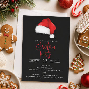 Festive Santa Hat Black Christmas Party Invitation