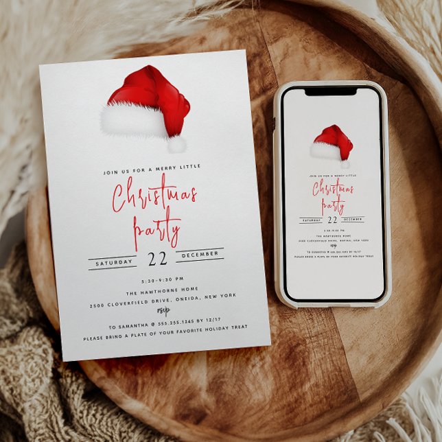 Festive Santa Hat Black Christmas Party  Invitation (Creator Uploaded)