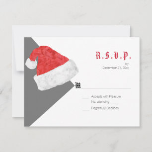 Festive Santa Hat Christmas Wedding Grey RSVP Card