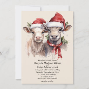 Festive Santa Hat Cow Calves Christmas Wedding  Invitation