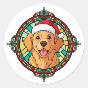 Festive Santa Hat Dog Cartoon Classic Round Sticker