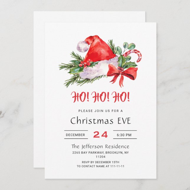 Festive Santa Hat Holiday Christmas Eve Party Invitation (Front/Back)