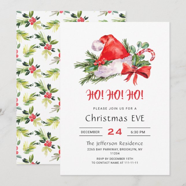 Festive Santa Hat Holiday Christmas Eve Party Invitation (Front/Back)