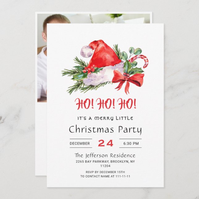 Festive Santa Hat Merry Christmas Little Party Inv Invitation (Front/Back)