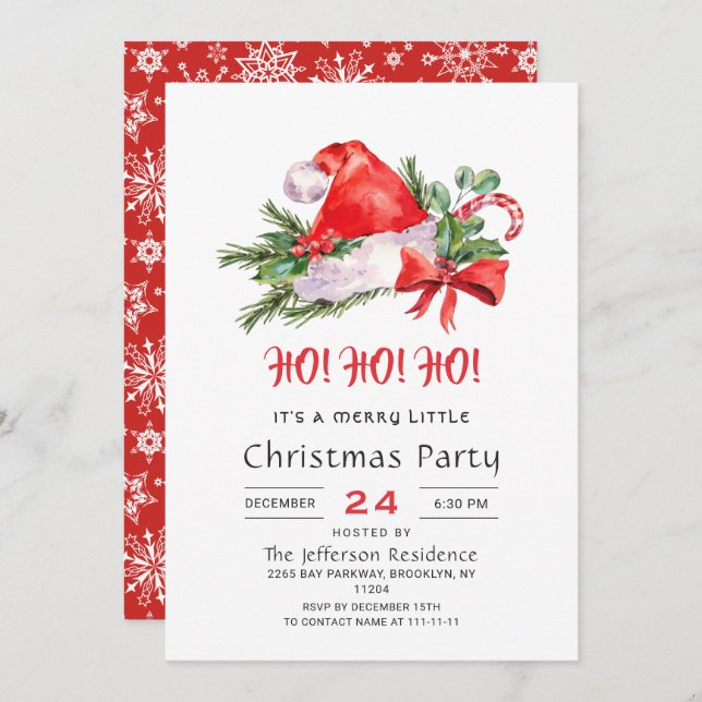Festive Santa Hat Merry Christmas Little Party Invitation (Front/Back)