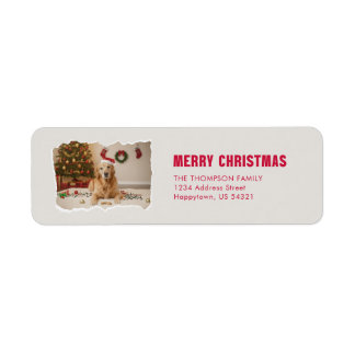 Festive Santa Hat Pet Dog Photo Christmas Return Address Label