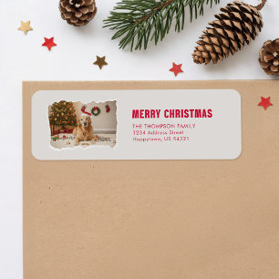 Festive Santa Hat Pet Dog Photo Christmas Return Address Label
