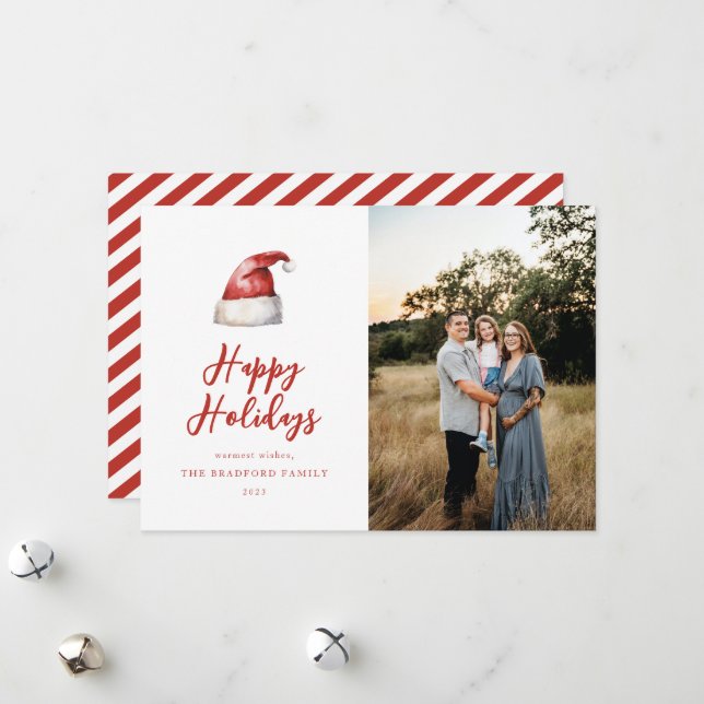 Festive Santa Hat Photo Holiday Card (Front/Back In Situ)