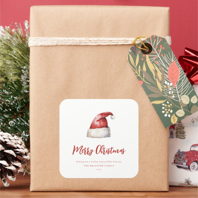 Festive Santa Hat  Square Sticker (Holiday)