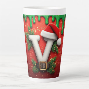 Festive Santa Hat V For Winter Decor Latte Mug
