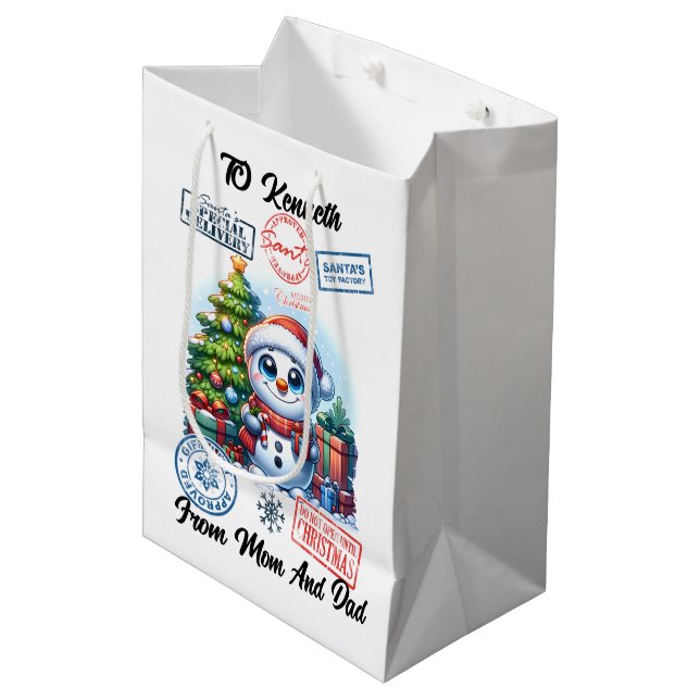 Festive Santa Holiday Decorations Medium Gift Bag (Front Angled)