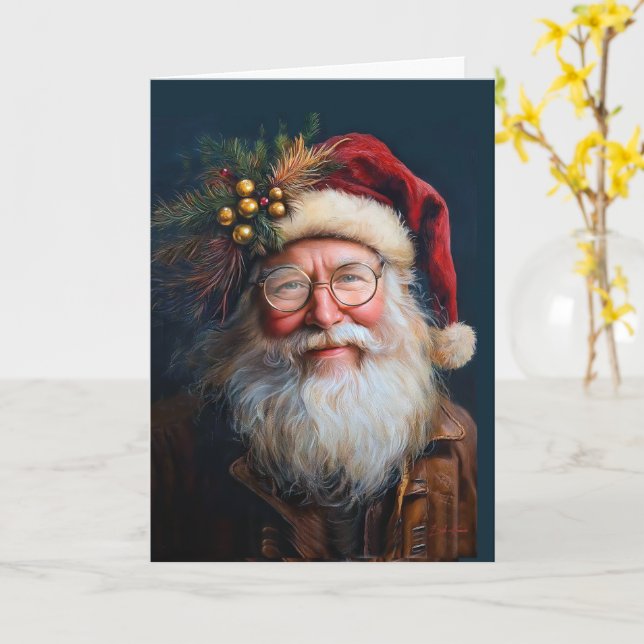Festive Santa In Full Glory Card (Yellow Flower)