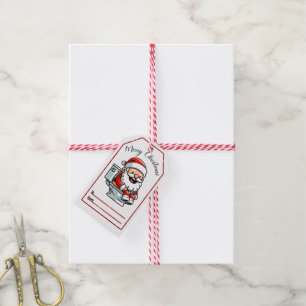 Festive Santa on Toilet gift tag