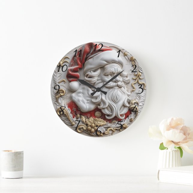 Festive Santa ornament captures holiday joy Large Clock (Home)