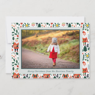 Festive Santa Pattern Christmas Photo Holiday Card