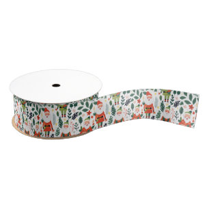 Festive Santa Pattern Grosgrain Ribbon