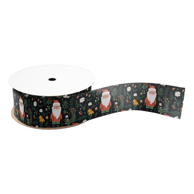 Festive Santa Pattern Grosgrain Ribbon (Spool)