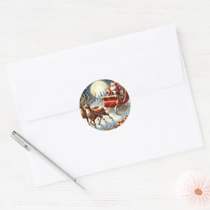Festive Santa reindeer sleigh Christmas Classic Round Sticker