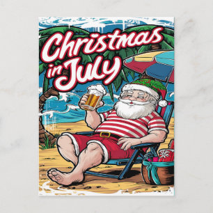 Festive Santa Relaxing by the Waves Postcard