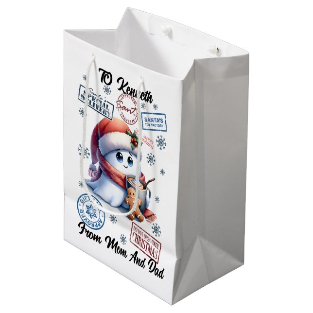 Festive Santa Sack With Fun Snowman Medium Gift Bag (Front Angled)