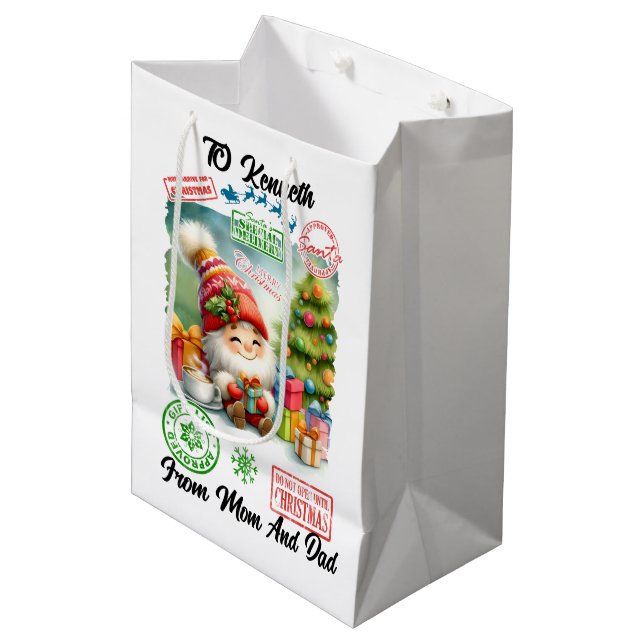 Festive Santa Sack With Gifts & Elfs Medium Gift Bag (Front Angled)