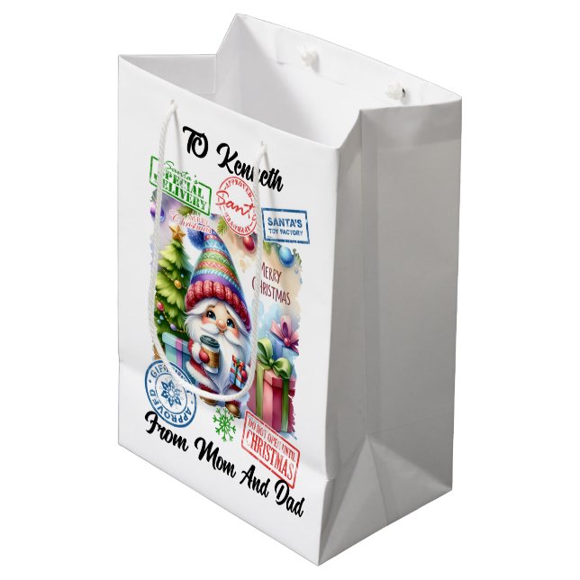 Festive Santa Sack With Holiday  Medium Gift Bag (Front Angled)