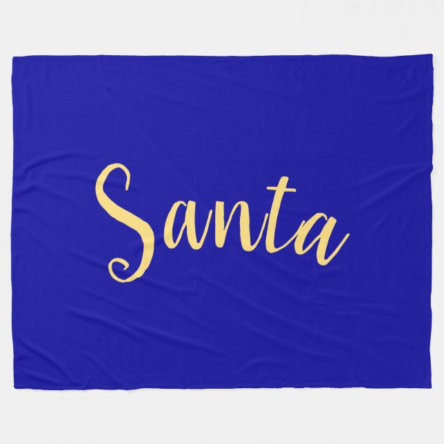 Festive "Santa" Script Deep Royal Blue Background Fleece Blanket (Front (Horizontal))