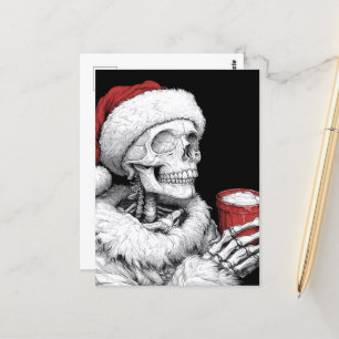 Festive Santa Skeleton With a Hot Chocolate Postcard