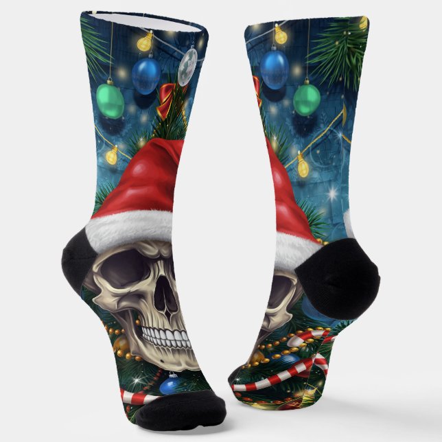 Festive Santa Skull Socks (Angled)