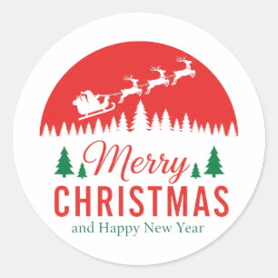 Festive Santa Sleigh Merry Christmas Holiday Classic Round Sticker